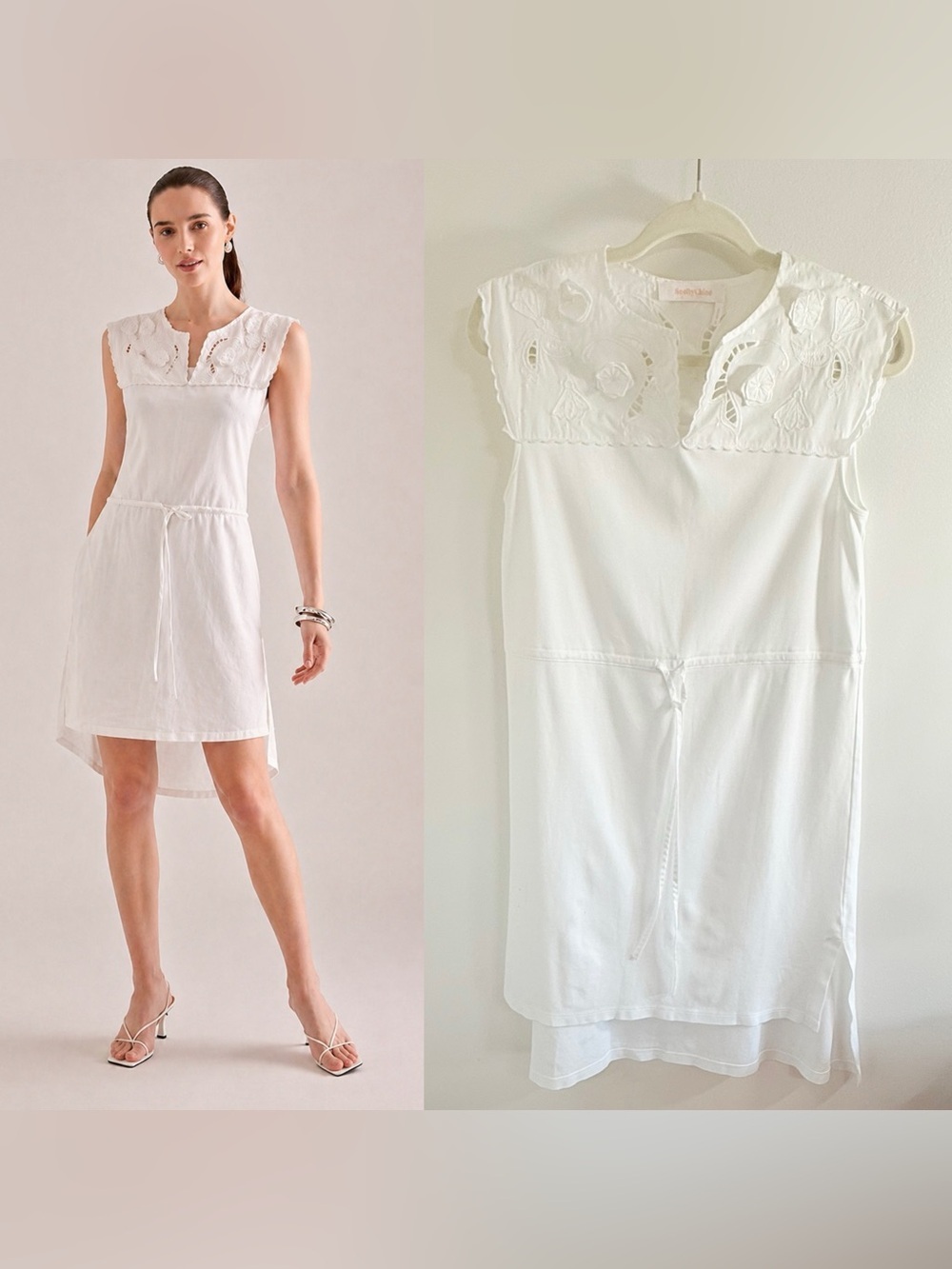 See By Chloe White Laser 3-D Cut Floral Eyelet Cotton Dress